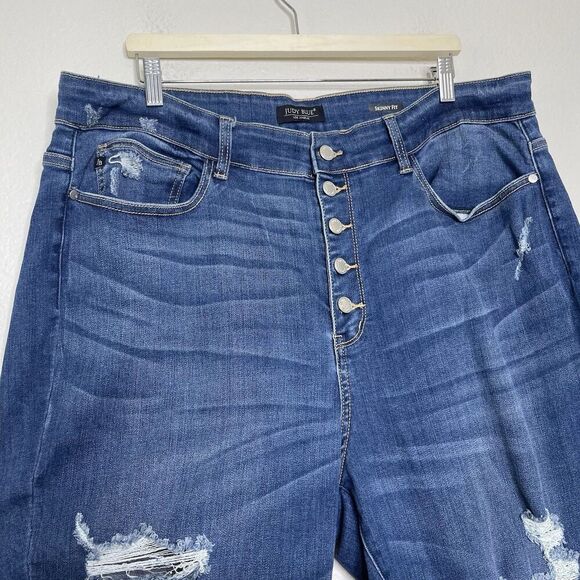 Judy Blue Skinny Jeans 22W Button Fly 33" Denim High Rise Distressed  Stretch - Picture 1 of 13